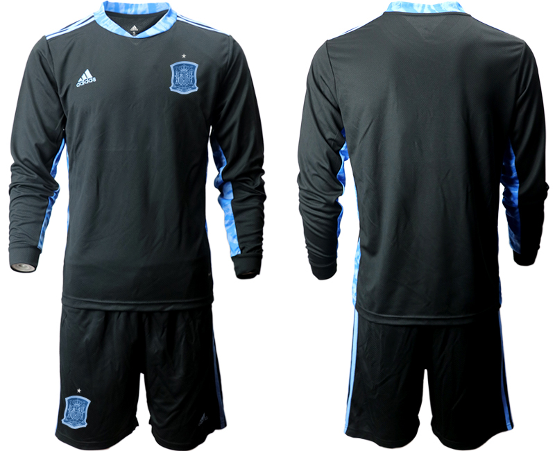 Men 2021 European Cup Spain black Long sleeve goalkeeper Soccer Jersey